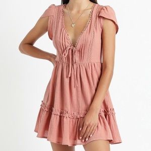 Showpo Lost in Paradise Cotton Ruffle Dress in Dusty Rose